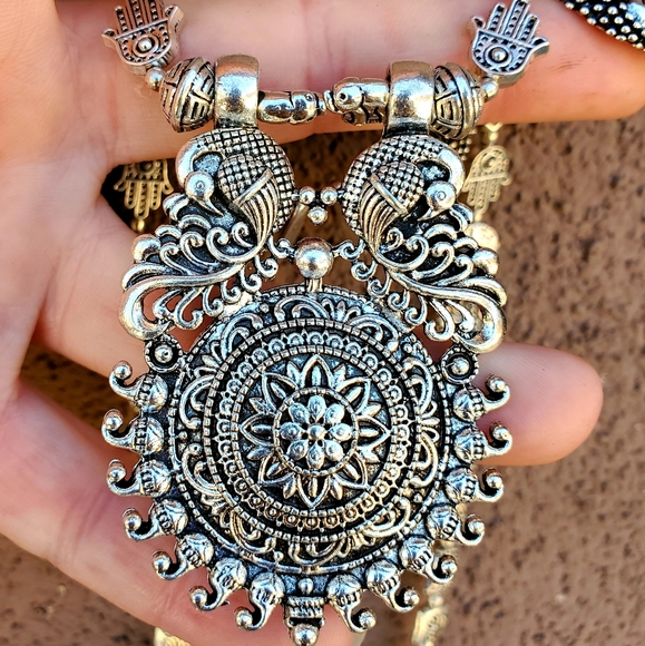 New Oversized Buddha Heads 925 Silver Tribal Necklace. - Picture 2 of 15